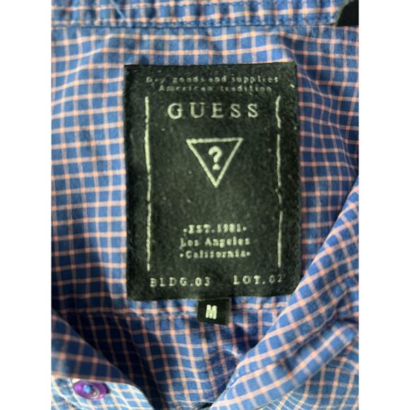 ✨Guess Men’s Button Up Shirt Purple Gingham Check Long Sleeve Size Large - Picture 3 of 7